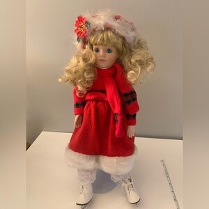 Beautiful Christmas Ceramic Victorian Skater Doll.